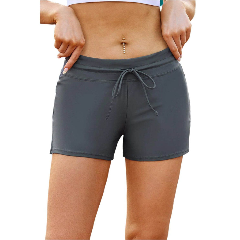 Trendsi women's vacation swim shorts for women in gray with a drawstring waist and comfortable fit