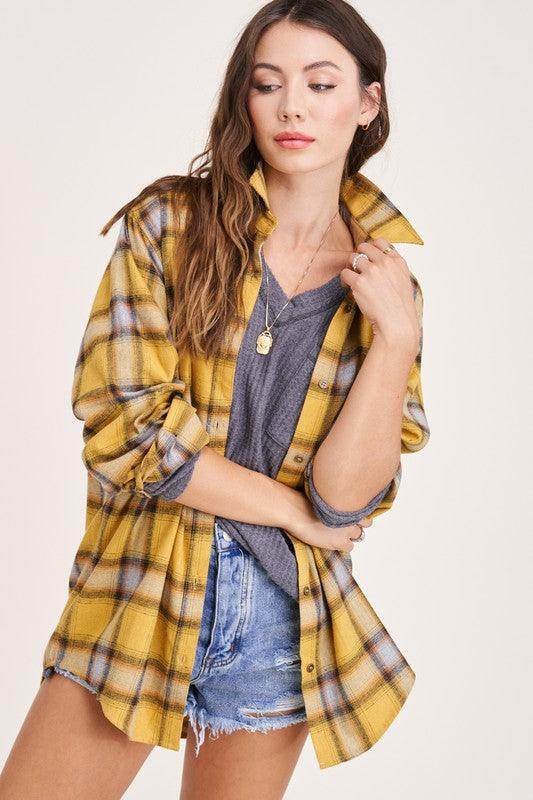 La Miel Women's Yellow Flannel Shirt, a vacation wardrobe essential for stylish layering