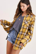 La Miel Women's Yellow Plaid Shirt, a vacation wardrobe essential for casual style