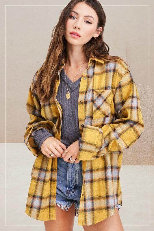 La Miel Women's Yellow Flannel Shirt, a vacation wardrobe essential for casual outings