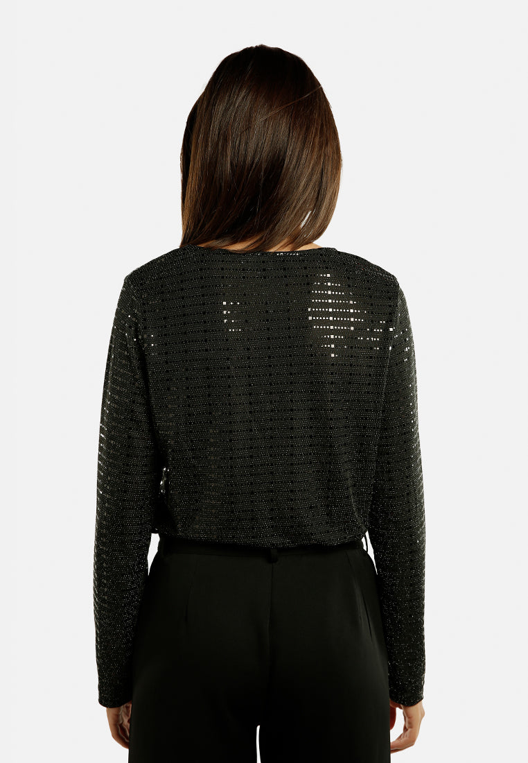 London Rag International Women's Black Bodysuit with Long Sleeves, perfect for vacation worthy shoes and apparel