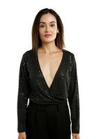 London Rag International Women's Bodysuit in Black Sequin for vacation worthy shoes and apparel