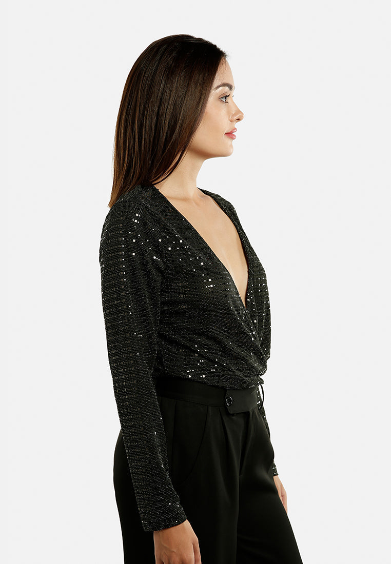 London Rag International Women's Bodysuit with Sparkling Details, perfect for vacation worthy shoes and apparel