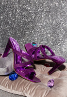 Purple strappy heeled sandals by London Rag International, perfect vacation worthy shoes and apparel.