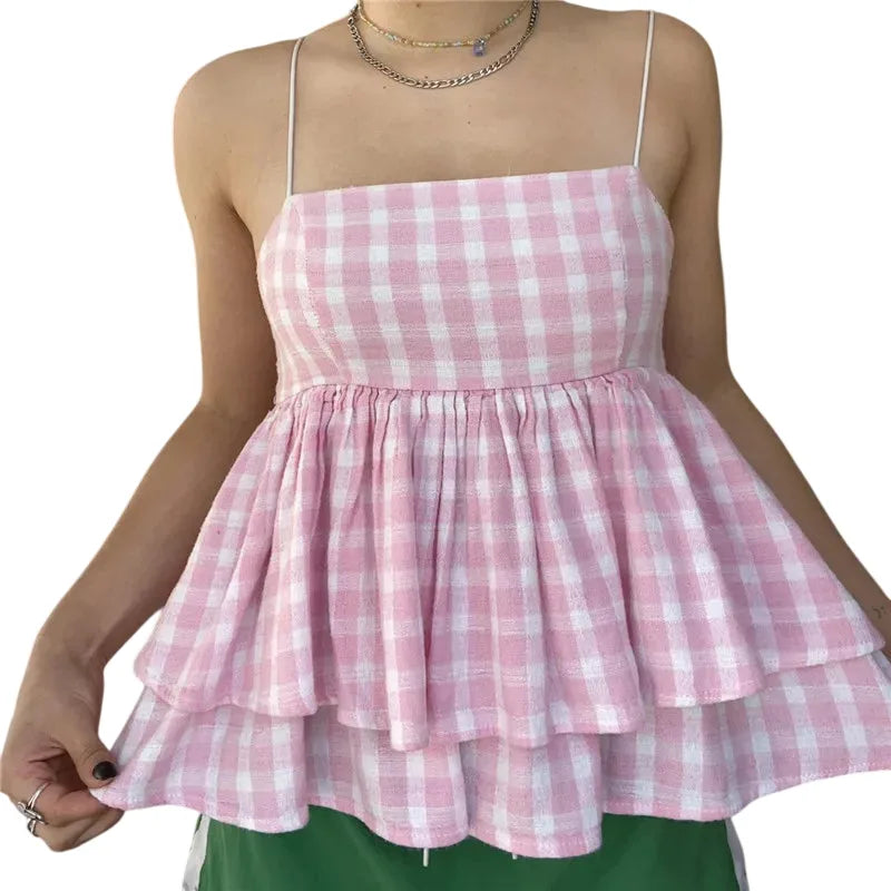 Babydoll Top in Pink Gingham for Women