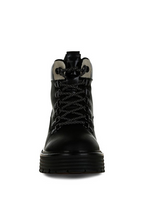 VacationGrabs black lace-up chunky ankle boots with cozy lining and slip-resistant sole for winter travel