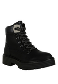 VacationGrabs black lace-up chunky ankle boots with a cushioned footbed and slip-resistant sole for winter travel.