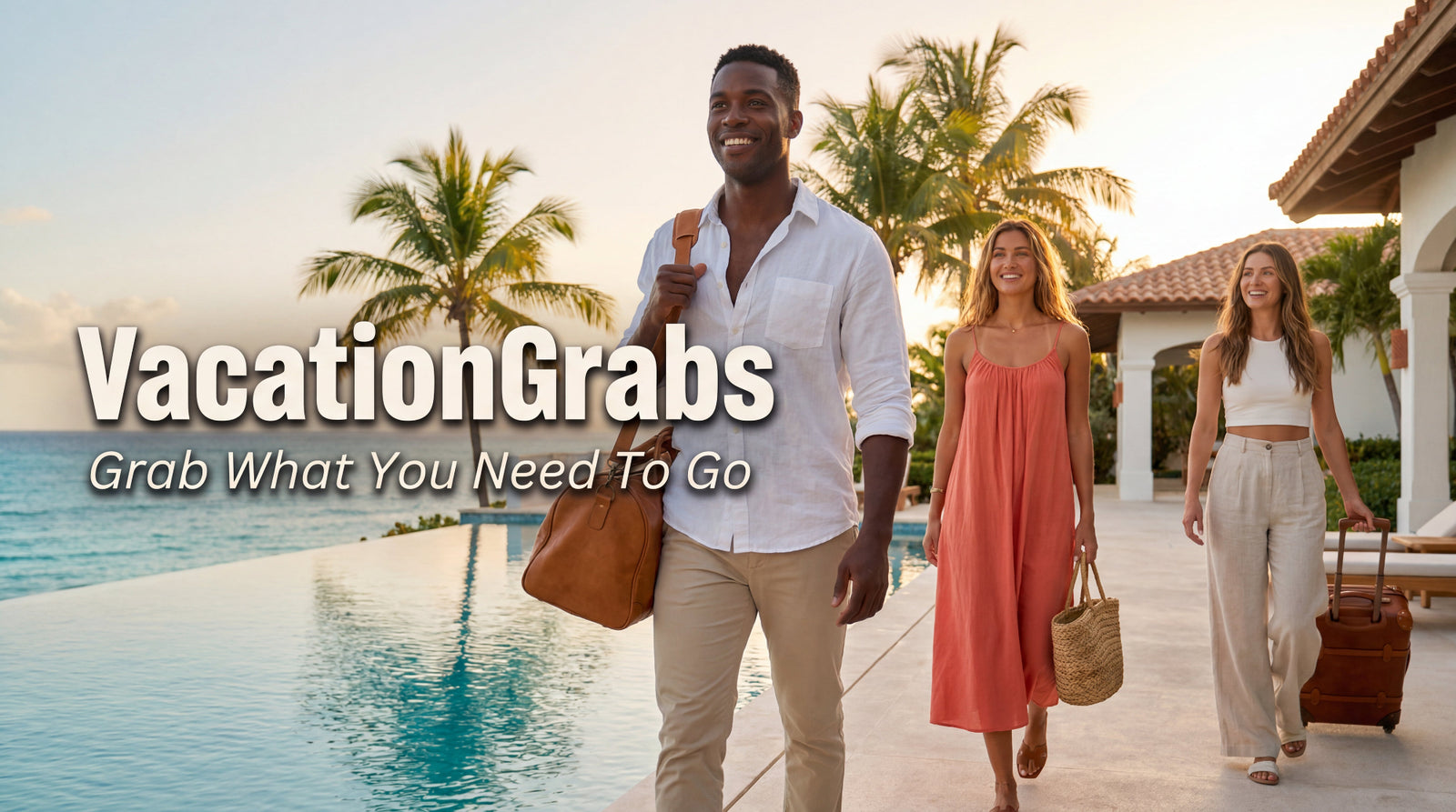 VacationGrabs homepage banner — beach resort lifestyle