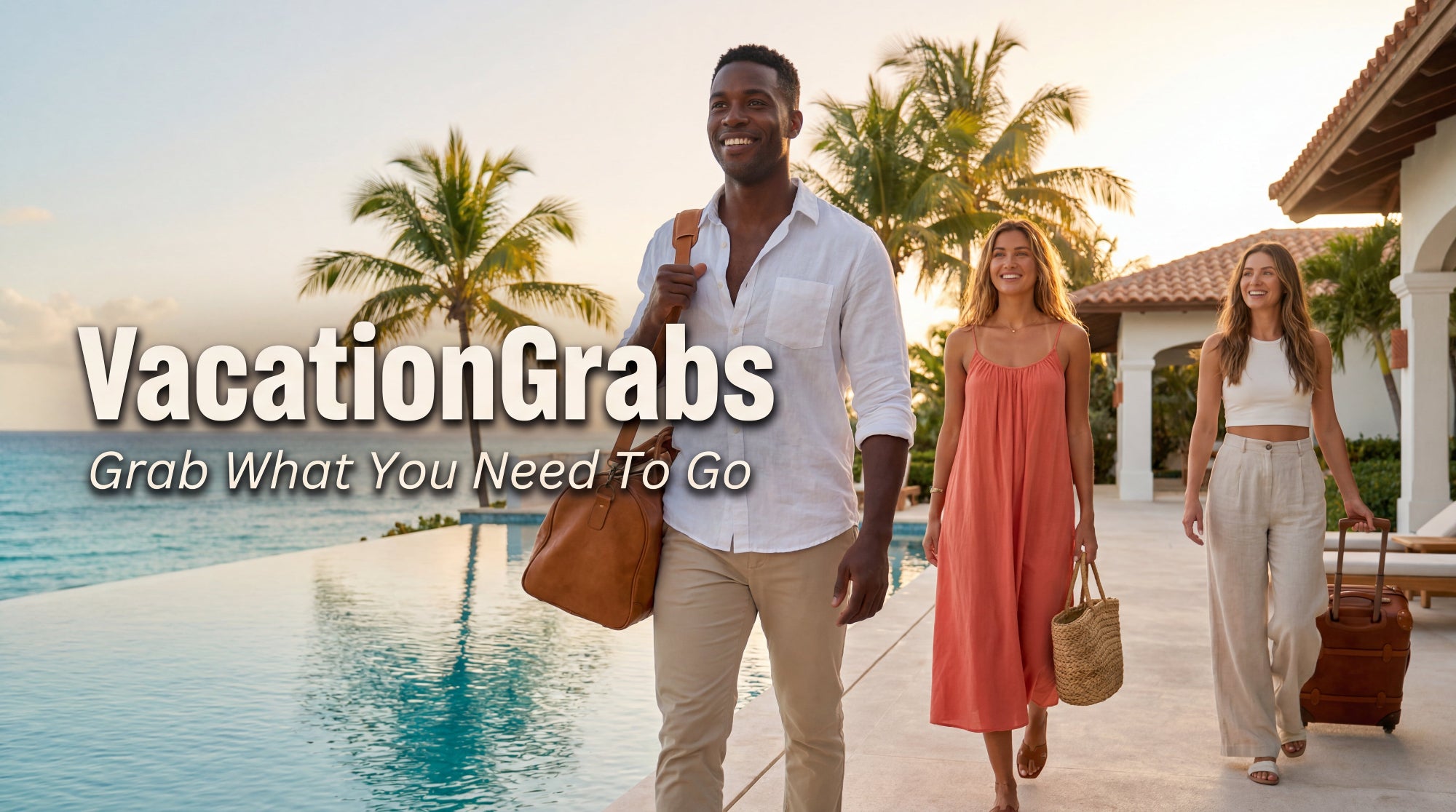 VacationGrabs homepage banner — beach resort lifestyle