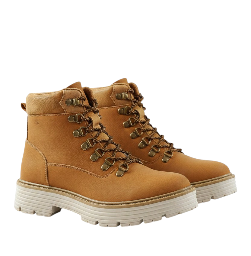 VacationGrabs tan lace-up ankle boots with chunky soles and cozy lining for winter travel