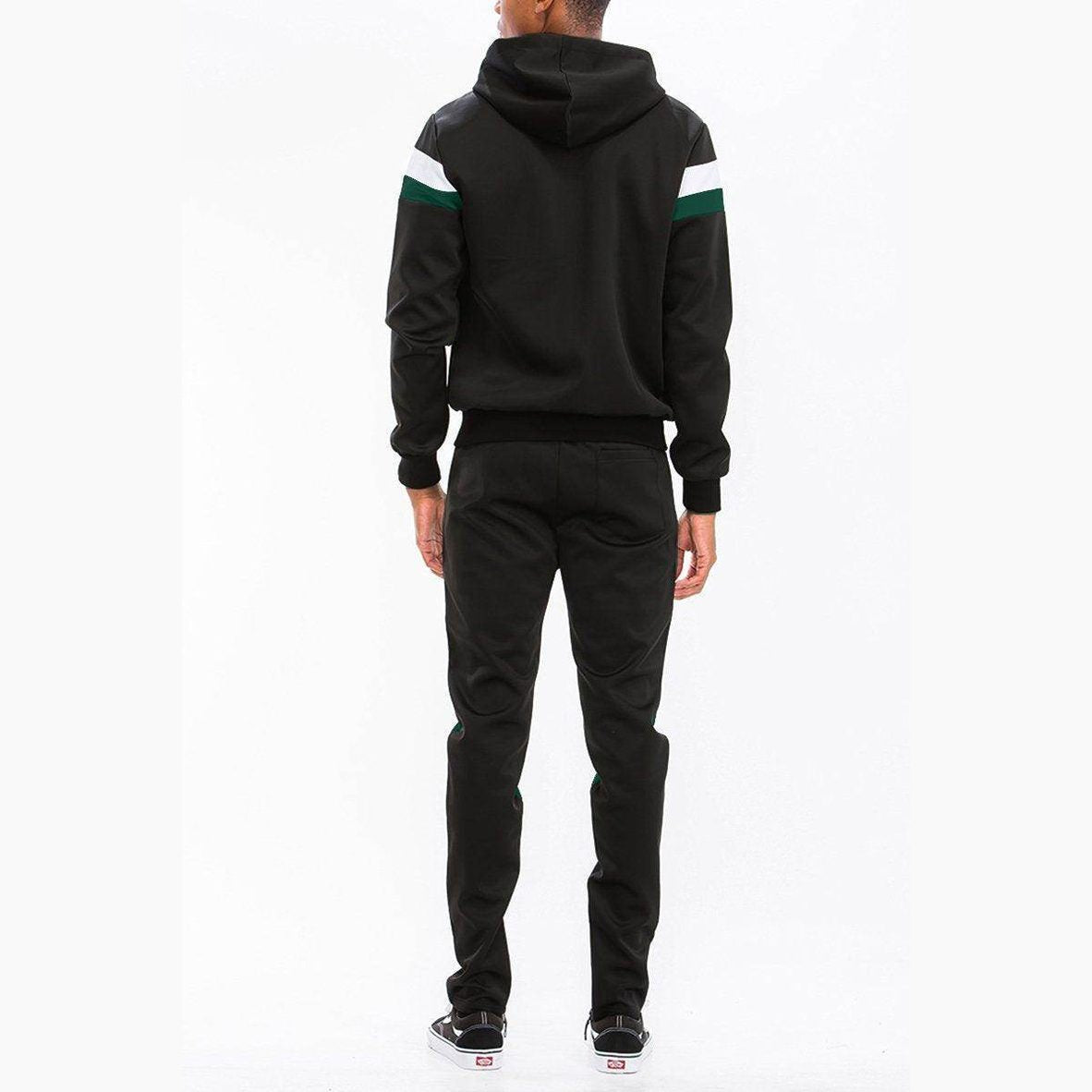 Men's WEIV 2PC Track Set in Black featuring a hoodie and pants, ideal for casual wear and travel. VacationGrabs Track Suit.