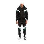Men's 2PC Track Suit in Black with Green and White Stripes from VacationGrabs Track Suit