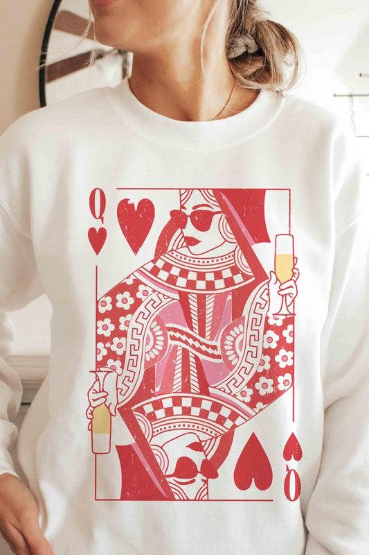Women's Sweatshirts & Hoodies Valentine's Day Champagne Queen Of Hearts Graphic Sweatshirt