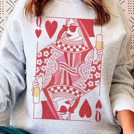 Women's Sweatshirts & Hoodies Valentine's Day Champagne Queen Of Hearts Sweatshirt Plus Size
