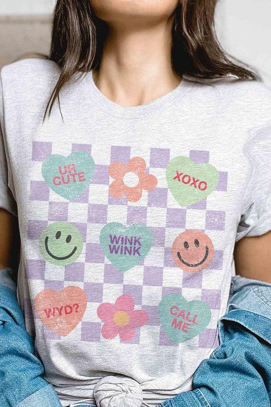 Women's Sweatshirts & Hoodies Valentine's Day Checkered Conversation Hearts Graphic T-Shirt