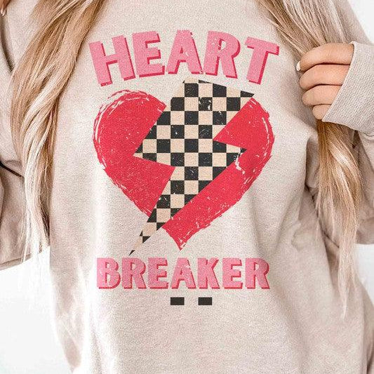 Women's Sweatshirts & Hoodies Valentine's Day Checkered Lightning Heart Breaker Graphic Crewneck