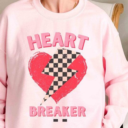 Women's Sweatshirts & Hoodies Valentine's Day Checkered Lightning Heart Breaker Graphic Crewneck