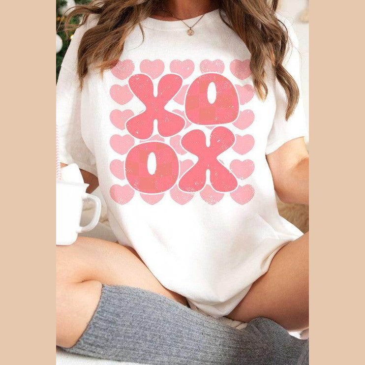 Valentine's Day Checkered Xoxo Graphic Tee - VacationGrabs