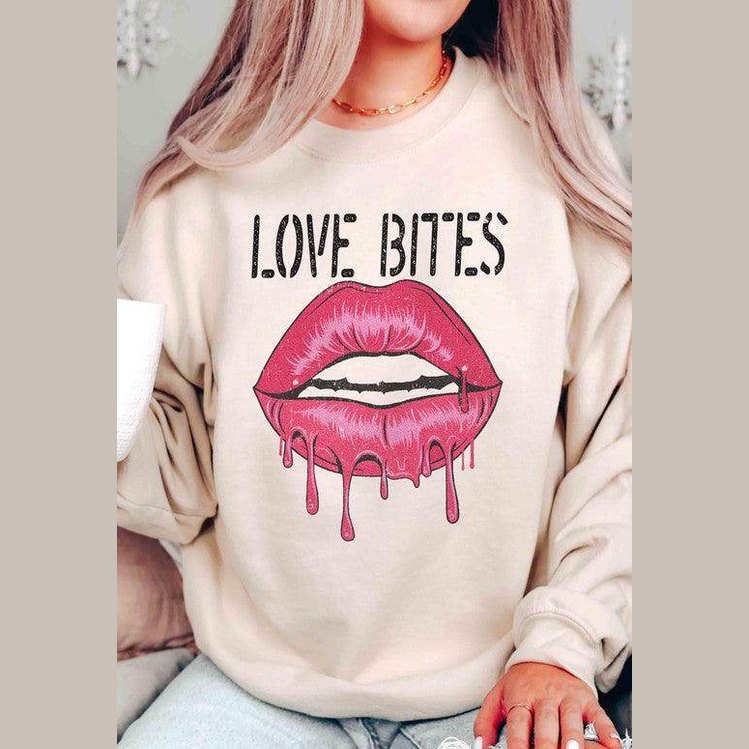 Valentine's Day Love Bites Lips Graphic Sweatshirt - VacationGrabs