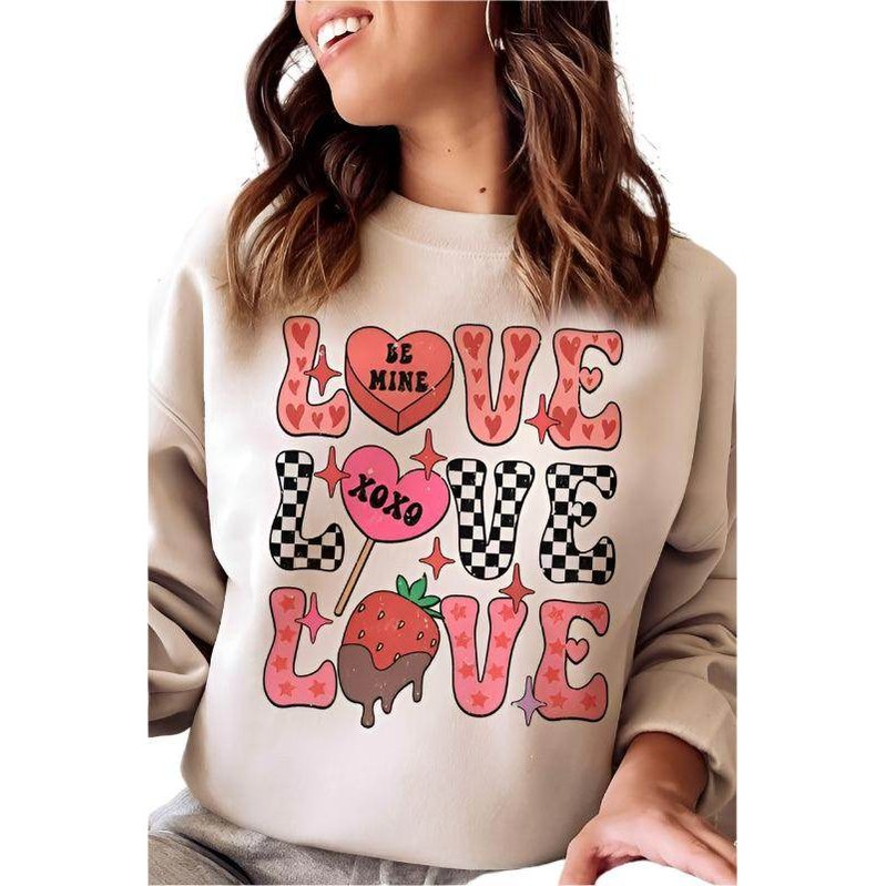 Valentine's Day Love Stacked Candies Graphic Sweatshirt - VacationGrabs