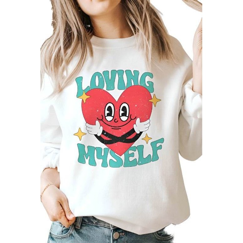 Valentine's Day Loving Myself Graphic Sweatshirt - VacationGrabs