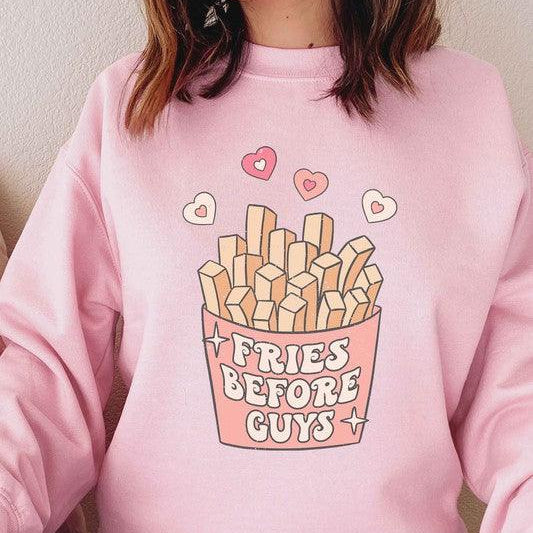 Women's Sweatshirts & Hoodies Valentine's Day Plus Size - Fries Before Guys Graphic Sweatshirt
