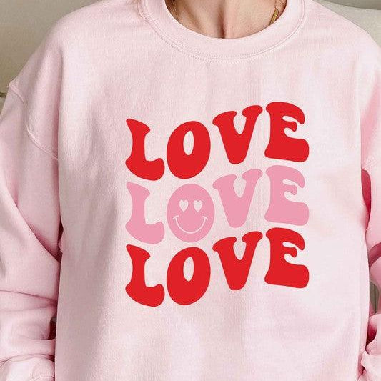 Women's Sweatshirts & Hoodies Valentine's Day Plus Size - Love Love Love Happy Face Graphic Crew