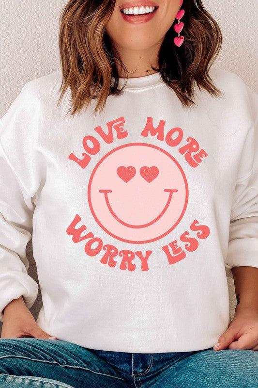 Women's Sweatshirts & Hoodies Valentine's Day Plus Size - Love More Worry Less Happy Face Crew