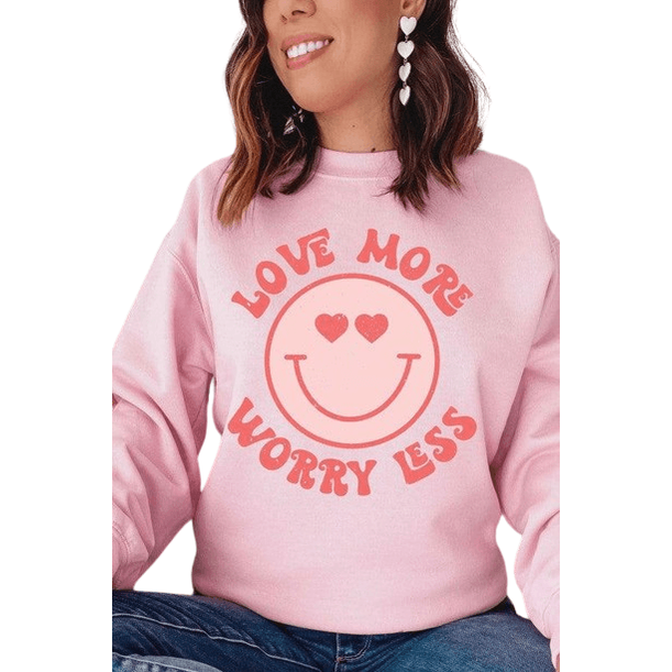 Valentine's Day Plus Size - Love More Worry Less Happy Face - VacationGrabs