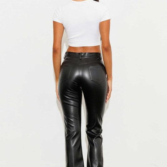 Women's Pants Vegan Leather Front Slit Bootcut Pants