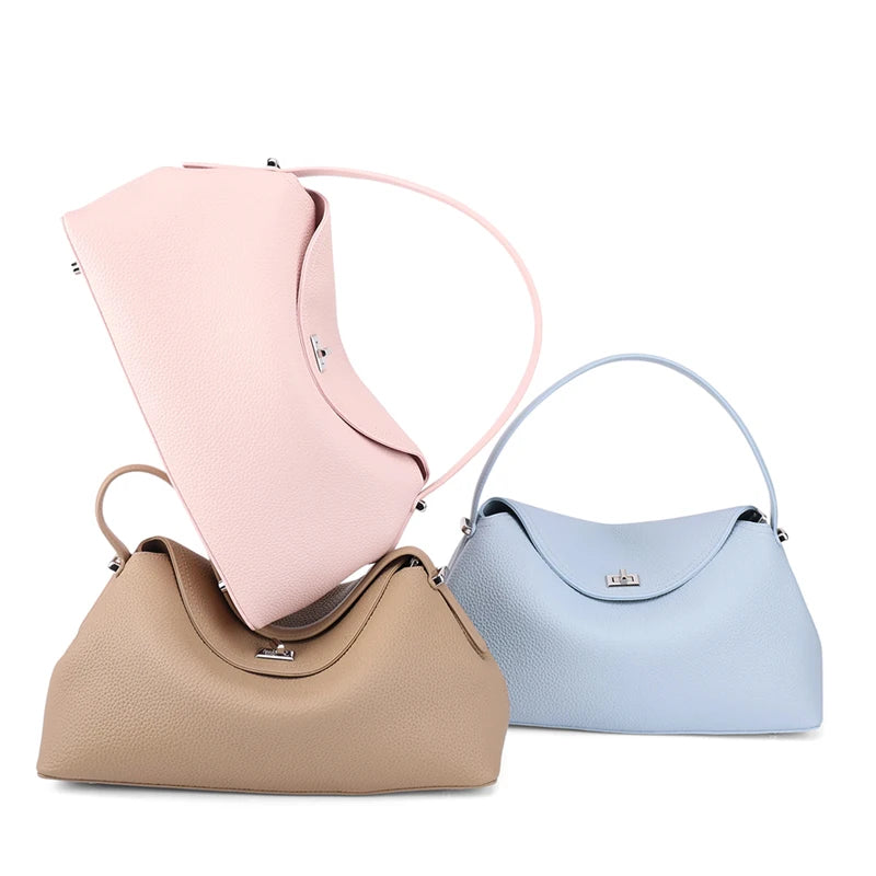 Vegan leather handbag set in pink, beige, and blue for stylish outings