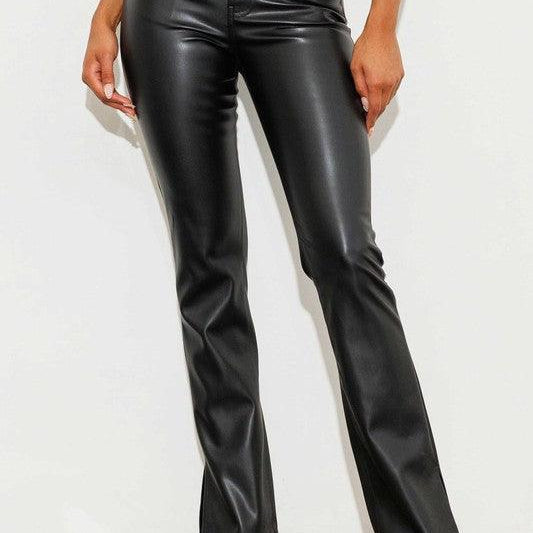 Women's Pants Vegan Leather Side Slit Bootcut