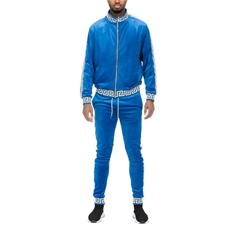 Velour Track Sets Status Print Warm Up Suits - VacationGrabs