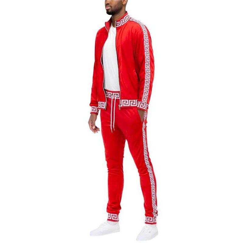 Velour Track Sets Status Print Warm Up Suits - VacationGrabs