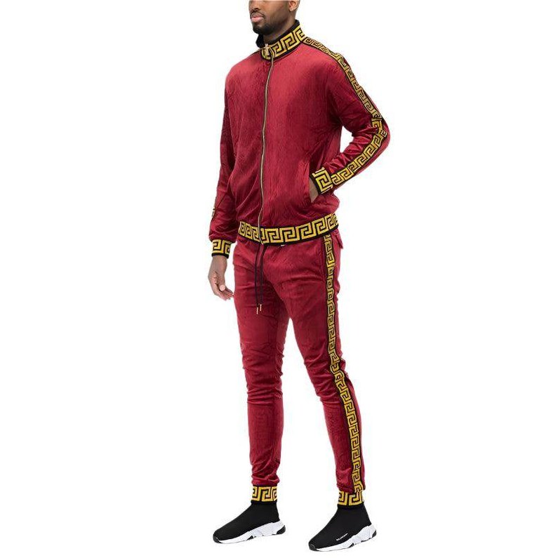 Velour Track Sets Status Print Warm Up Suits - VacationGrabs