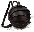 Accordion beetle daypack in brown leather with unique design and adjustable straps for everyday use