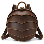 Accordion beetle daypack in brown leather with stylish layered design and adjustable straps
