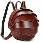 Accordion beetle daypack in brown leather with a unique layered design for stylish carrying