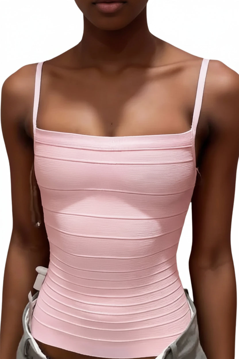 Pink strapless crop top for a fashionable look with bodycon dress