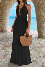 Black halter neck maxi dress for summer beach outings