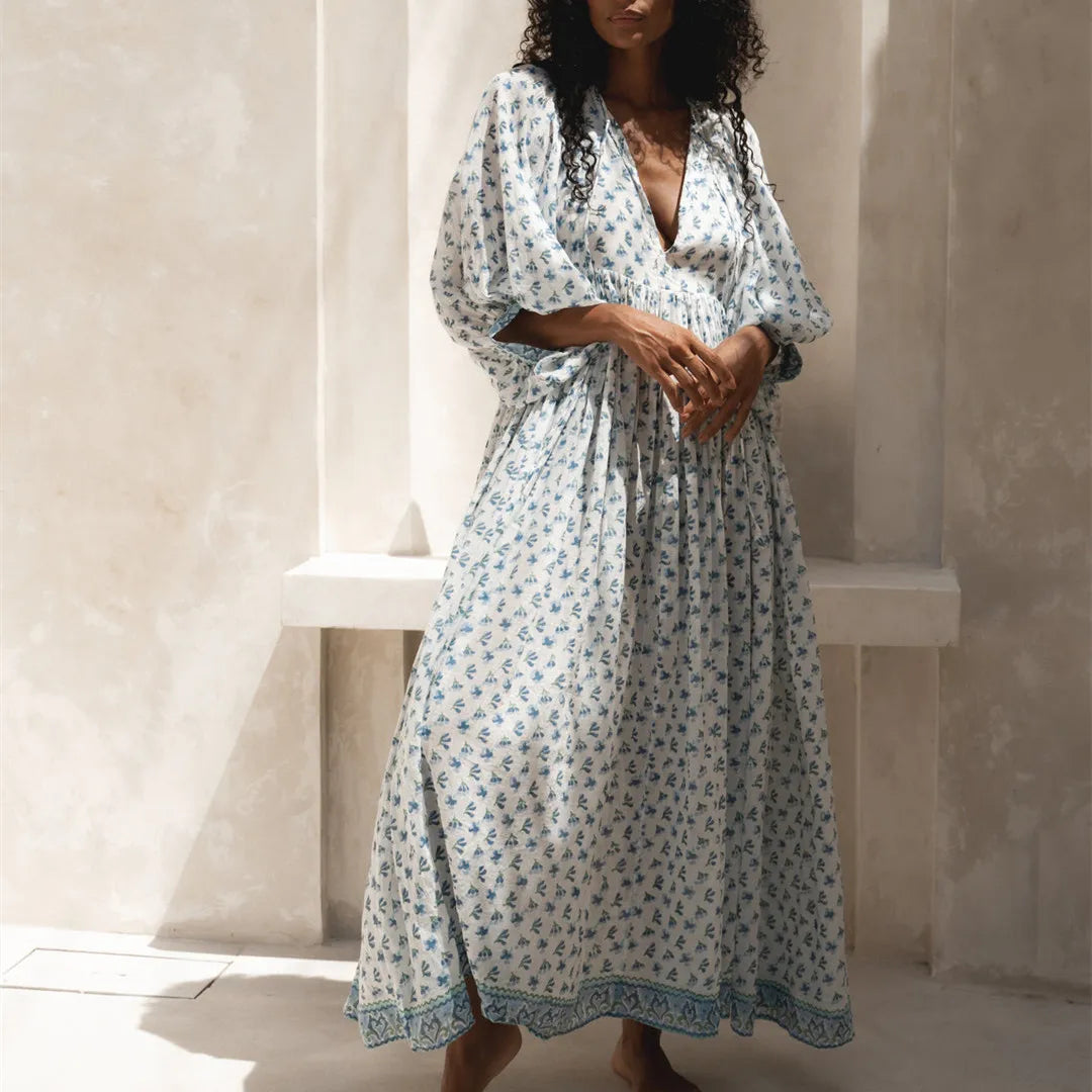 Women's white floral maxi dress, lightweight cotton for summer outings