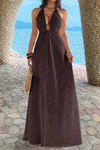 Women's brown halter neck maxi dress for summer vacations