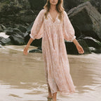 Women's floral maxi dress, lightweight material for beach outings