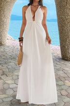 White halter neck maxi dress for beach vacation attire