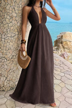 Women’s brown halter neck maxi dress for beach vacation style