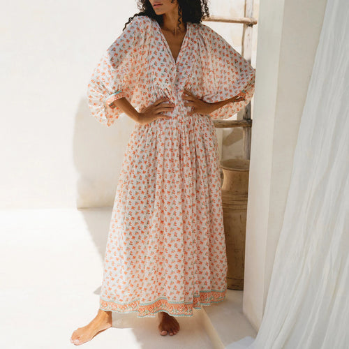Women's floral printed maxi dress, lightweight fabric for summer outings
