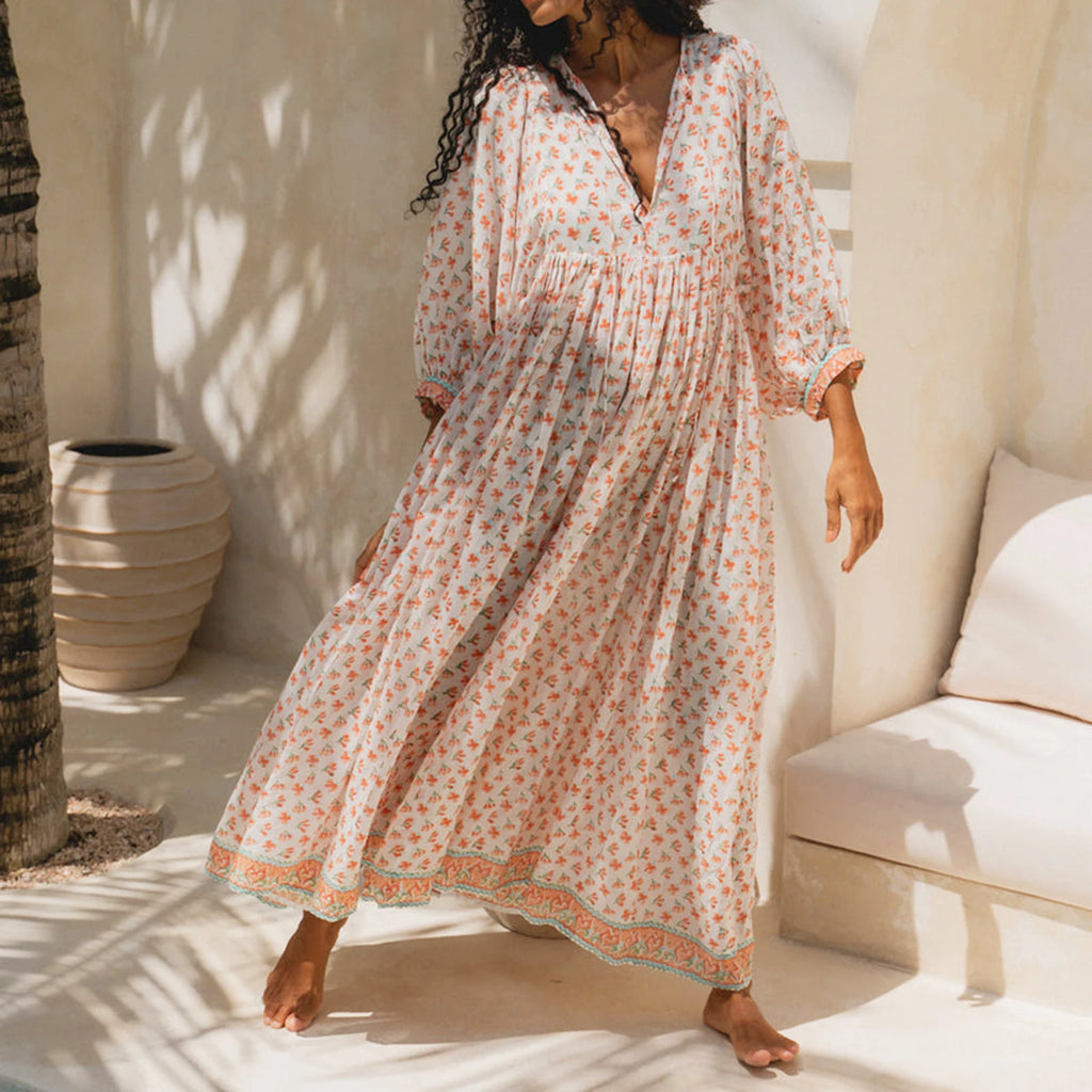 Women's floral boho maxi dress, lightweight cotton for summer outings.