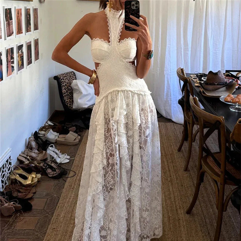 Women's white lace and maxi dress for summer outings