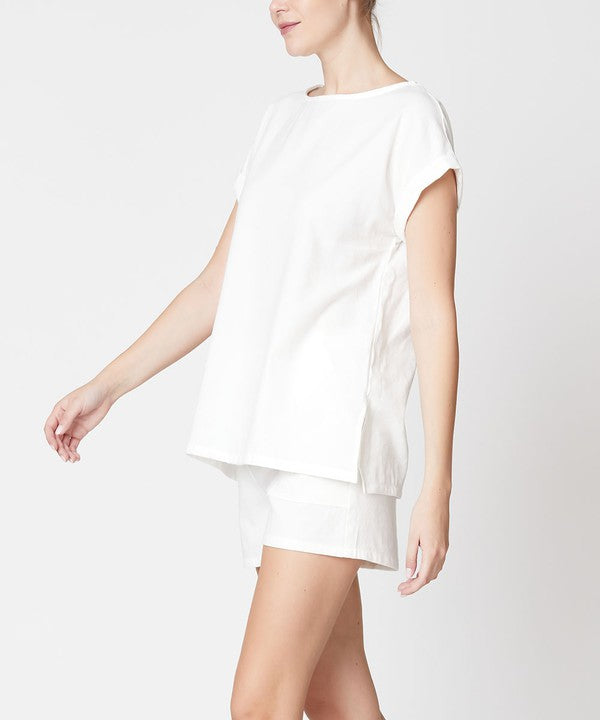 Fabina white bamboo linen shorts set with relaxed fit top and comfortable shorts for casual wear