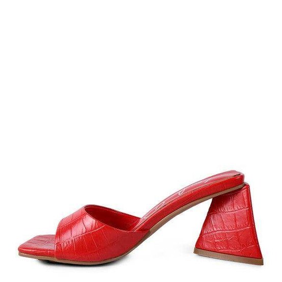 Stylish red block heel vacation sandals with a chic open-toe design for summer outings